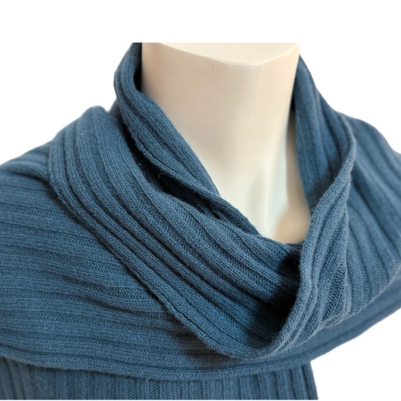 Blue Wool-Cashmere Scarf – Eric Sana Limited Edition Italian Ribbed Knit 🇮🇹 - Picture 4 of 10
